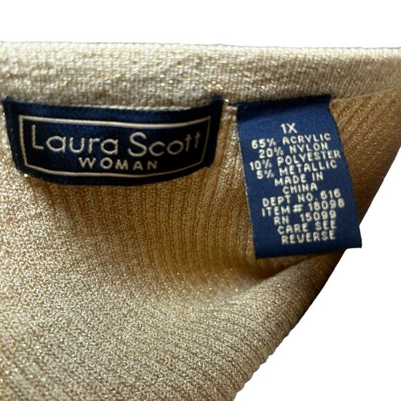 Laura Scott Gold Sweater Cardigan Metallic Shimmer Knit Plus Size 1X - Picture 7 of 7